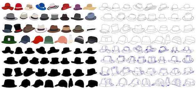 Conjunto de colección de fondo blanco de gorras para hombres y mujeres.