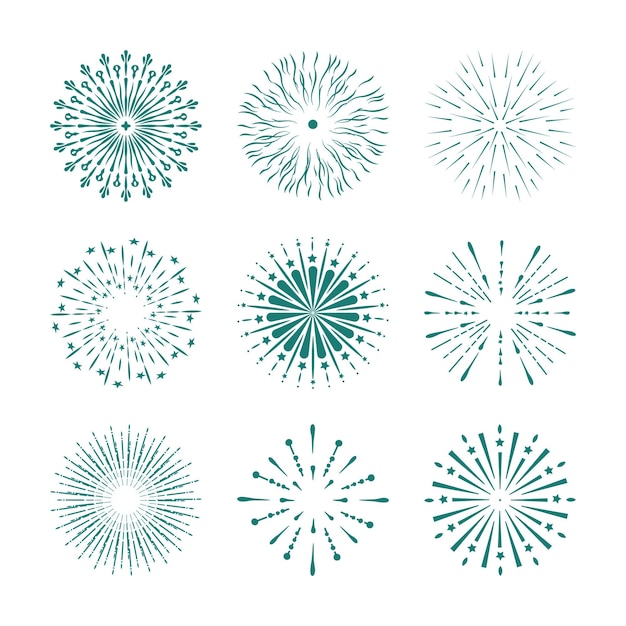 Vector conjunto de colección de fuegos artificiales planos