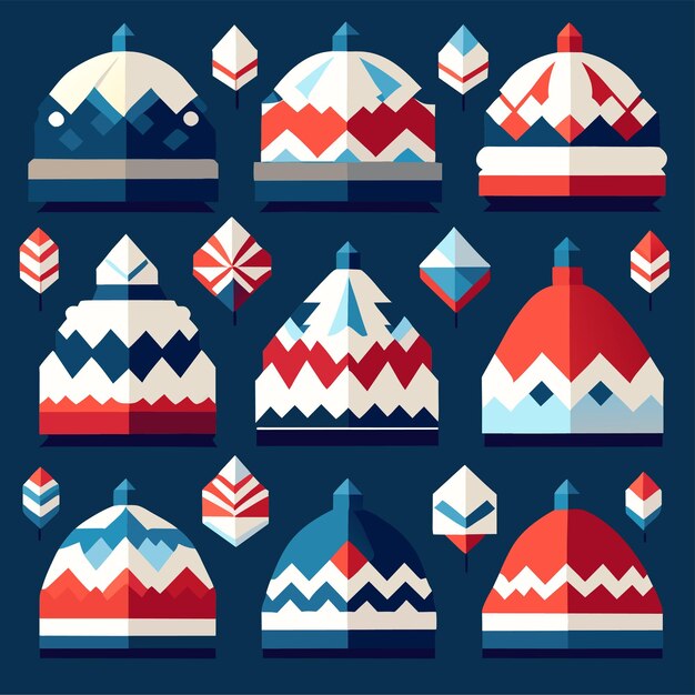 Vector conjunto de colección de gorros de nieve.