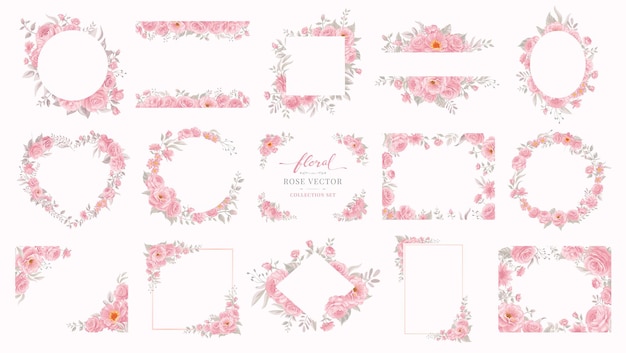 Conjunto de colección hermosa flor de rosa y hoja botánica ilustración digital pintada para amor boda día de san valentín o arreglo invitación diseño tarjeta de felicitación