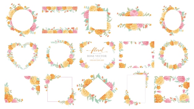 Conjunto de colección hermosa flor de rosa y hoja botánica ilustración digital pintada para amor boda día de san valentín o arreglo invitación diseño tarjeta de felicitación