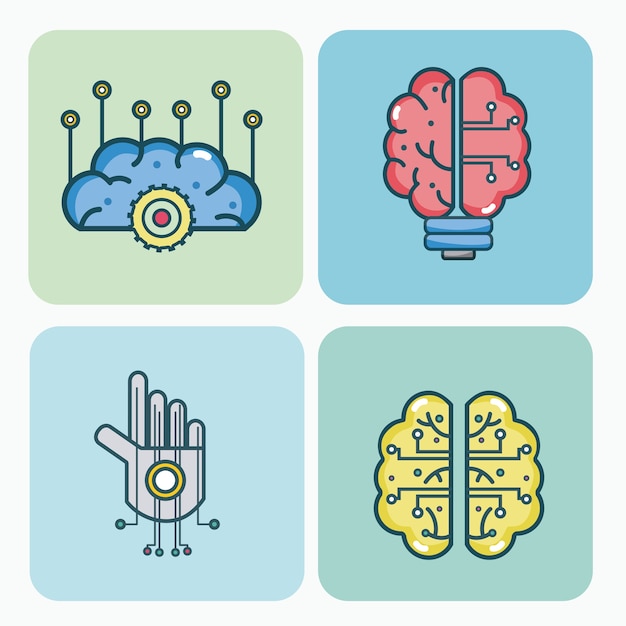 Conjunto de colección de iconos de inteligencia artificial