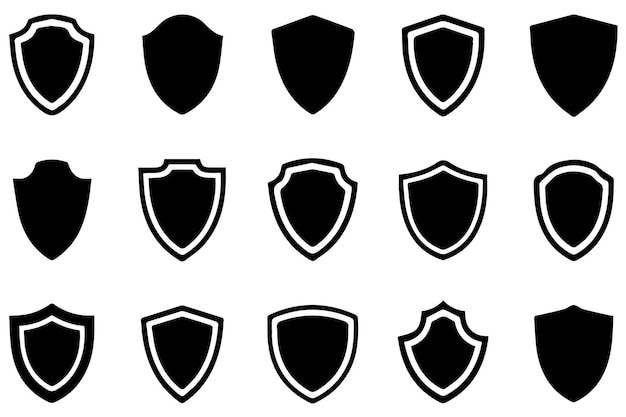 Un conjunto de colección de iconos de silueta de escudo colección de iconas planas conjunto de ilustración vectorial