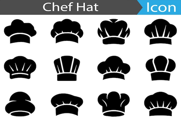Un conjunto de colección de iconos de silueta de sombrero de chef, colección de iconas planas, conjunto de ilustraciones vectoriales
