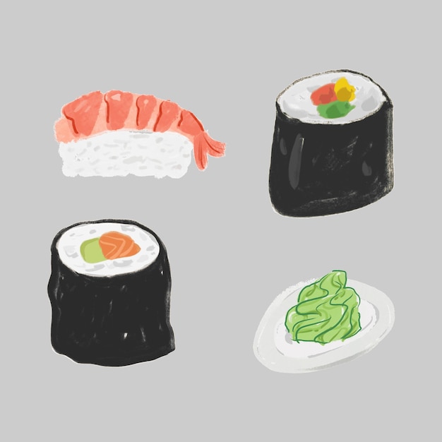 Conjunto de colección de ilustración de acuarela de sushi