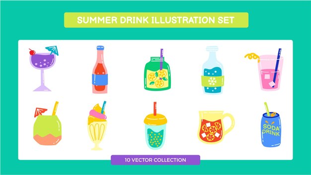 Conjunto de colección de ilustraciones de bebidas de verano