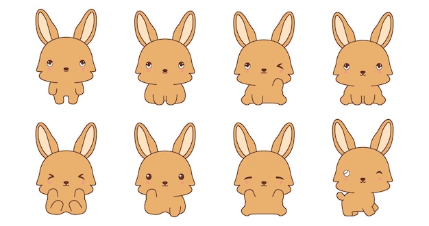 Vector conjunto de la colección de ilustraciones del conejo kawaii