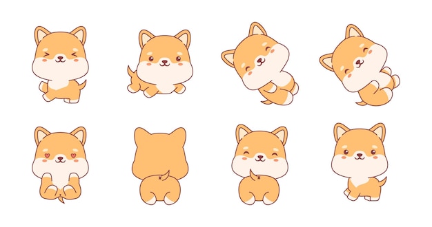Vector conjunto de colección de ilustraciones de perros kawaii
