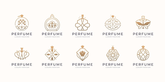 Conjunto de colección de inspiración de diseño de logotipo de botella de perfume de lujo estilo minimalista de perfume premium