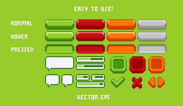 Conjunto de colección juego sencillo ui en pixel art estilo suave lindo fondo verde vibrante