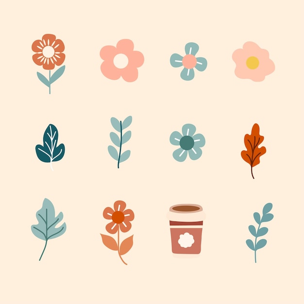 conjunto de colección linda flor estética para elementos clipart y pegatina