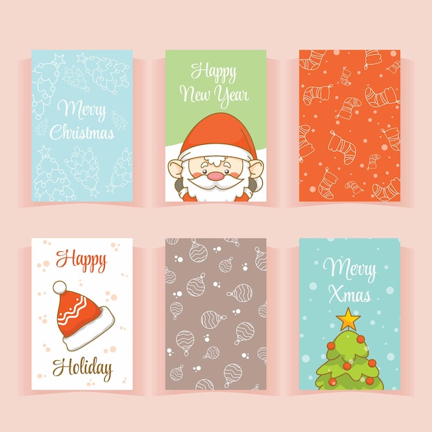 Conjunto de colección linda tarjeta de felicitación de navidad