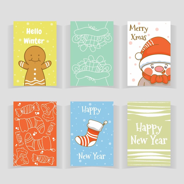 conjunto de colección linda tarjeta de felicitación de navidad