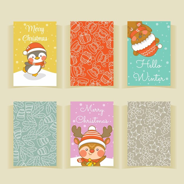 Vector conjunto de colección linda tarjeta de felicitación de navidad