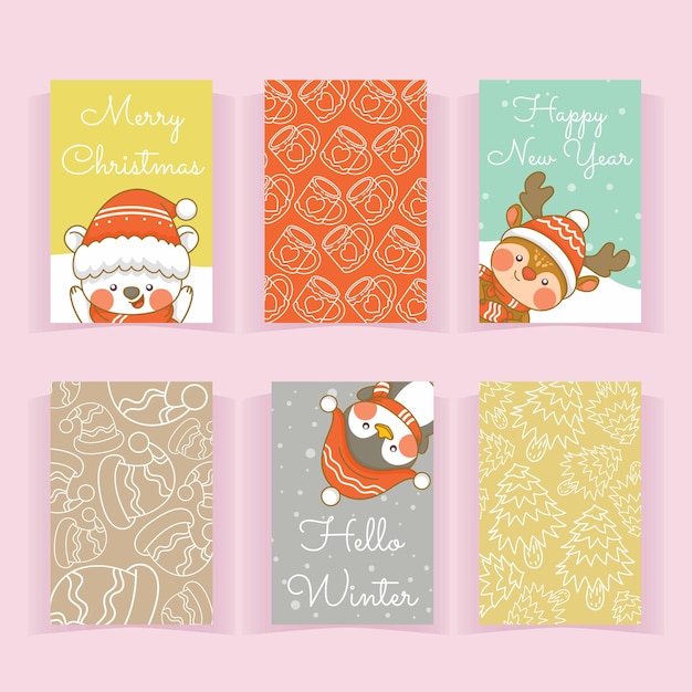 conjunto de colección linda tarjeta de felicitación de navidad