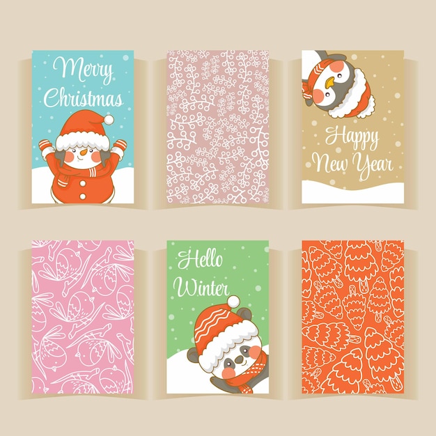 Vector conjunto de colección linda tarjeta de felicitación de navidad