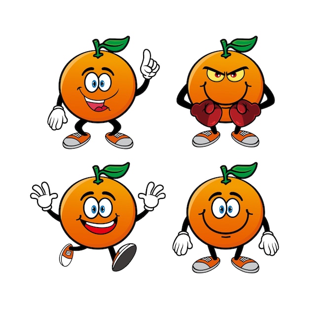 Conjunto de colección lindo personaje de dibujos animados naranja sonriente