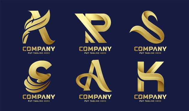 Conjunto de colección de logotipo inicial bundle premium gold letter para empresa comercial