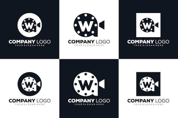 conjunto de colección Logotipo inicial de la letra W para la plantilla de diseño de películas y videografías de cine