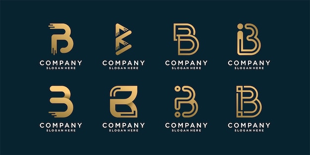 Conjunto de colección de logotipos B con estilo abstracto dorado