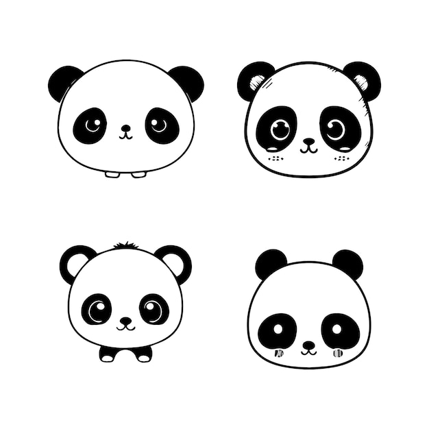 conjunto de colección de logotipos de cabeza de panda kawaii lindo ilustración dibujada a mano