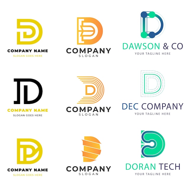 Conjunto de colección de logotipos de letra d con concepto colorido para empresa