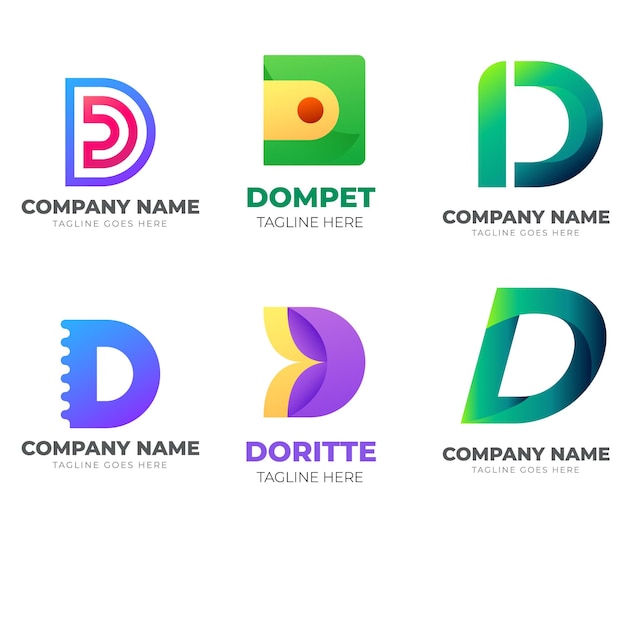 Conjunto de colección de logotipos de letra d con concepto colorido para empresa