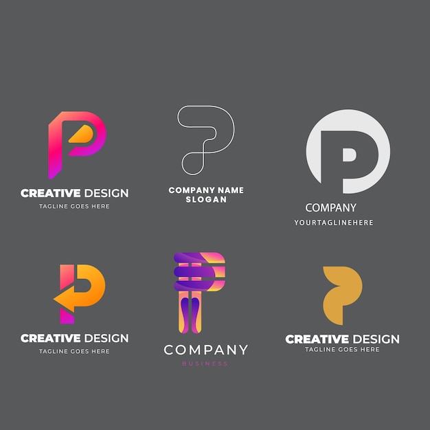 Conjunto de colección de logotipos de letra p con concepto colorido para empresa