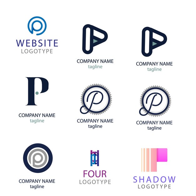 Conjunto de colección de logotipos de letra p con concepto colorido para empresa