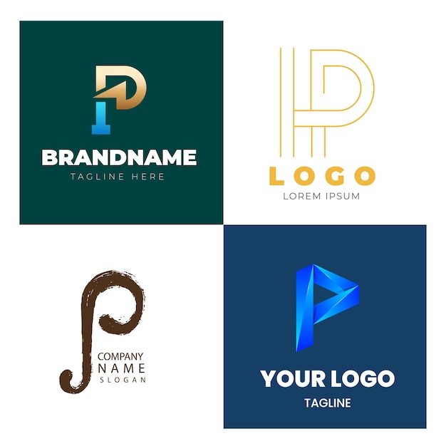 Conjunto de colección de logotipos de letra p con concepto colorido para empresa