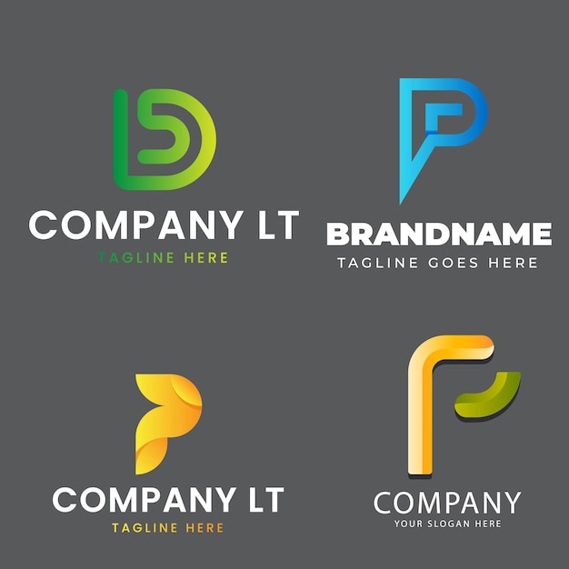 Conjunto de colección de logotipos de letra p con concepto colorido para empresa