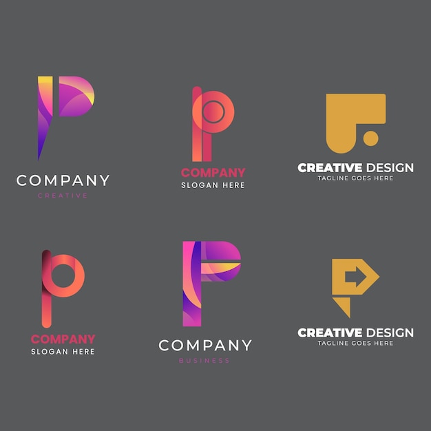 Conjunto de colección de logotipos de letra p con concepto colorido para empresa
