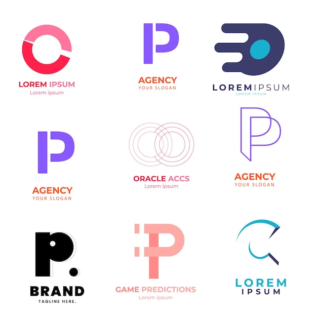Conjunto de colección de logotipos de letra p con concepto colorido para empresa