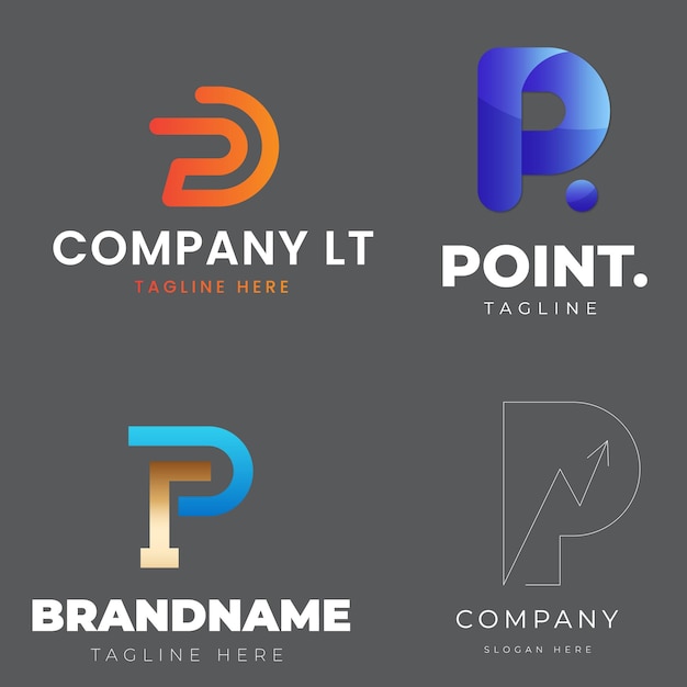 Conjunto de colección de logotipos de letra p con concepto colorido para empresa