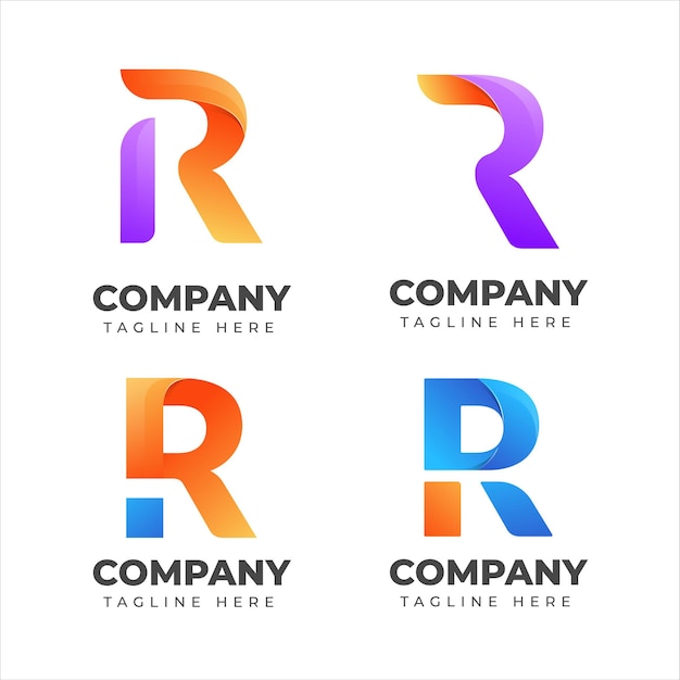 Conjunto de colección de logotipos de letra R con concepto colorido para empresa