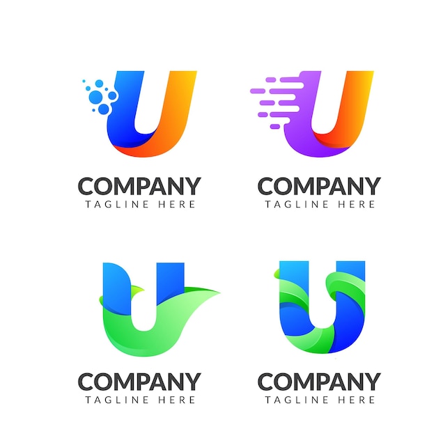 Conjunto de colección de logotipos de letra u con concepto colorido para negocios