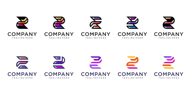 Conjunto de colección de logotipos lletter z y 2 con concepto creativo