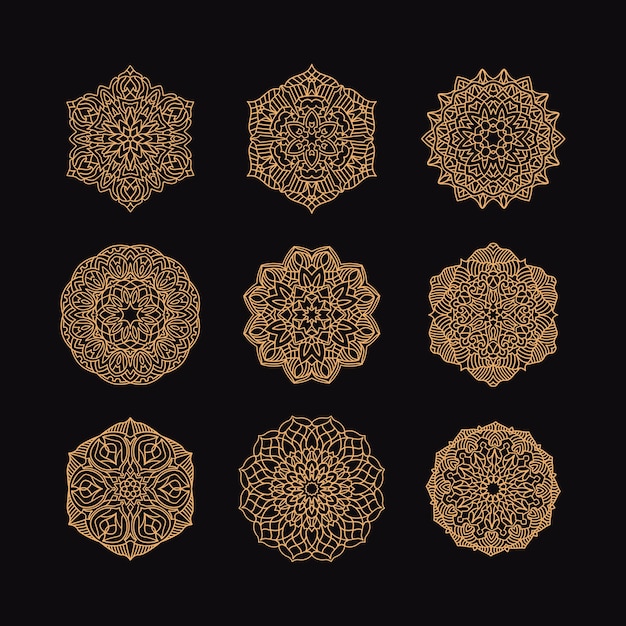 Conjunto de colección de mandala ilustración vectorial Elementos decorativos vintage Fondo dibujado a mano Islam Árabe Motivos otomanos indios