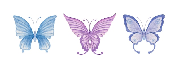 Vector conjunto de colección de mariposas encantadoras de acuarela