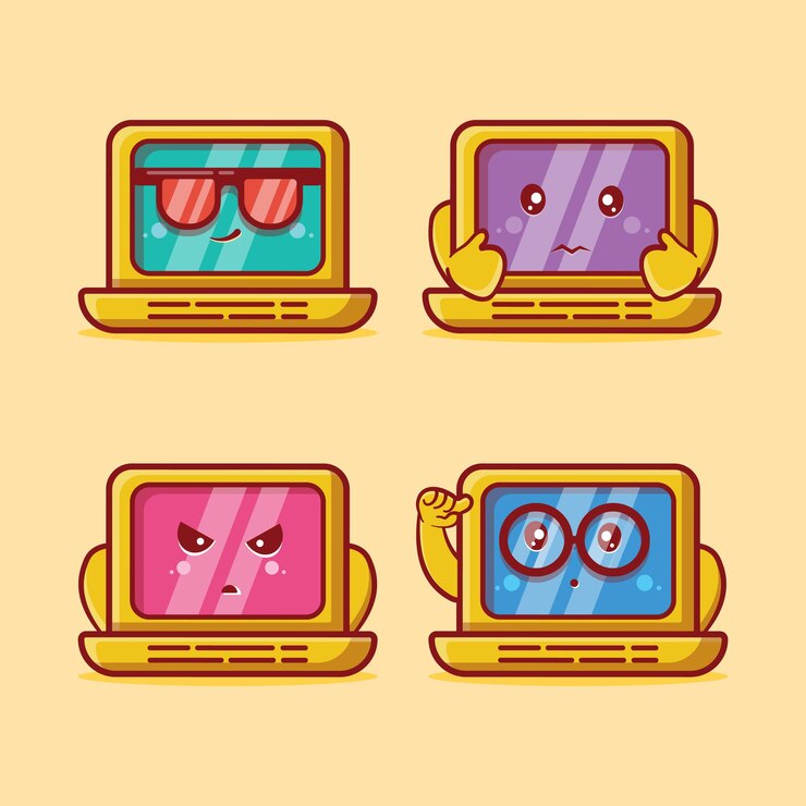 Vector conjunto de colección de mascota de personaje de portátil lindo