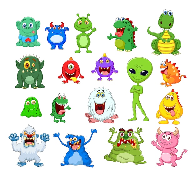 Conjunto de colección de monstruos de dibujos animados