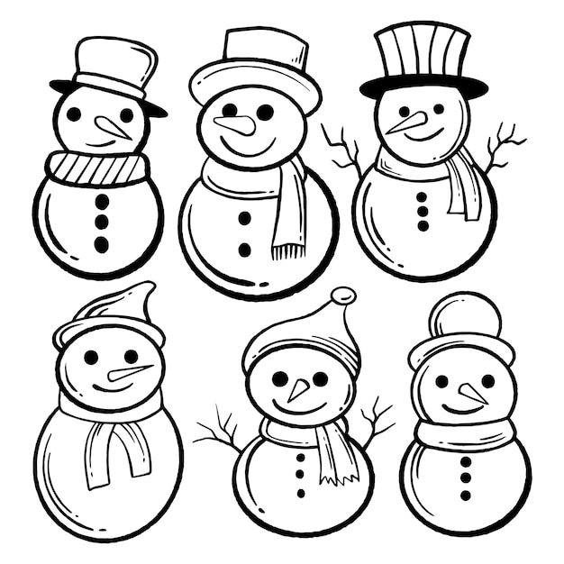 conjunto de colección de muñecos de nieve dibujados a mano vector