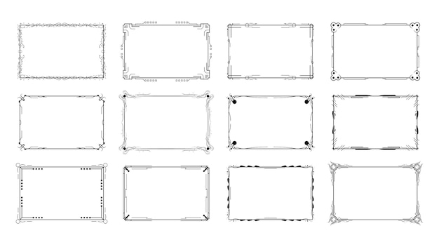 Conjunto Colección negra abstracta Línea simple Marco rectangular Doodle Esquema Elemento Diseño vectorial
