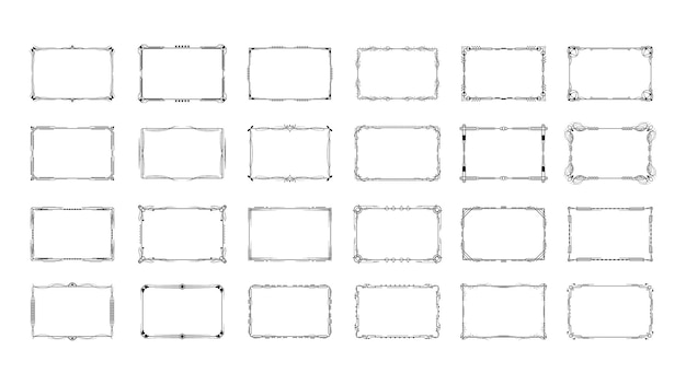 Conjunto Colección negra abstracta Línea simple Marco rectangular Doodle Esquema Elemento Diseño vectorial
