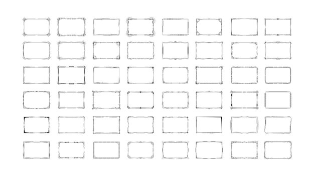Conjunto Colección negra abstracta Línea simple Marco rectangular Doodle Esquema Elemento Diseño vectorial
