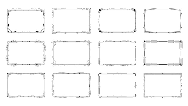 Conjunto Colección Negra Abstracta Línea Simple Marco Rectangular Elemento De Contorno Doodle Diseño Vectorial