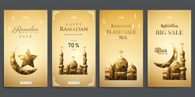 Vector conjunto de colección de oro de publicaciones en redes sociales de venta de historias de ramadán