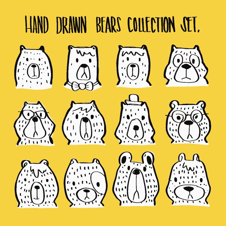 Conjunto de colección de osos de dibujos animados dibujados a mano
