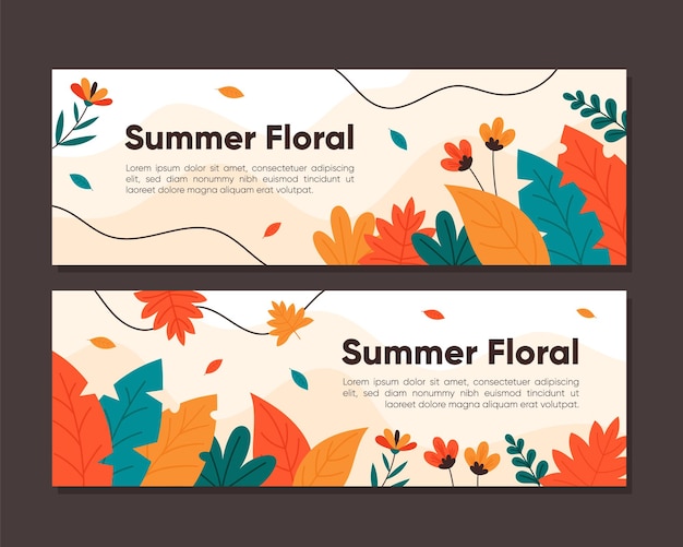 Conjunto de colección de pancartas florales de verano para publicidad o marketing promocional