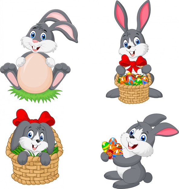 Conjunto de colección de pascua de conejo de dibujos animados